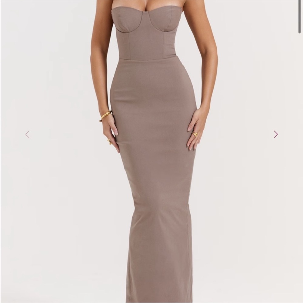 House of CB Strapless Brown Maxi Dress